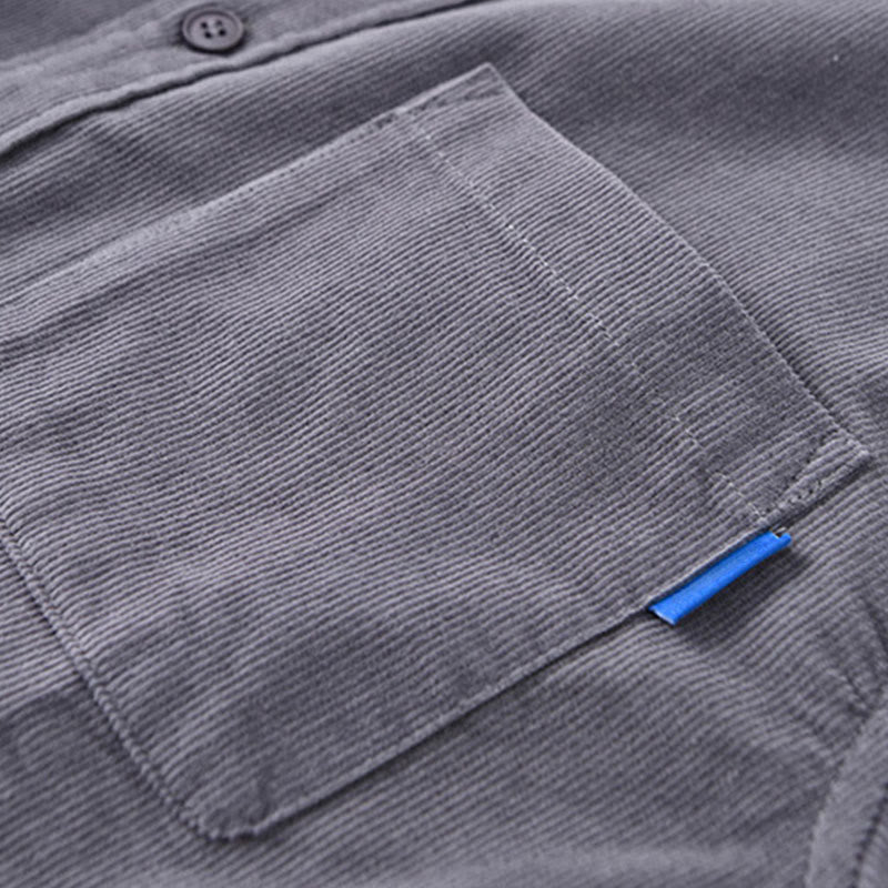 Veste à manches longues pour homme en velours côtelé de coton boutonnée et unie Buddha Stones - image 6