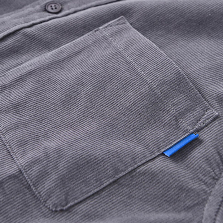 Veste à manches longues pour homme en velours côtelé de coton boutonnée et unie Buddha Stones - image 6