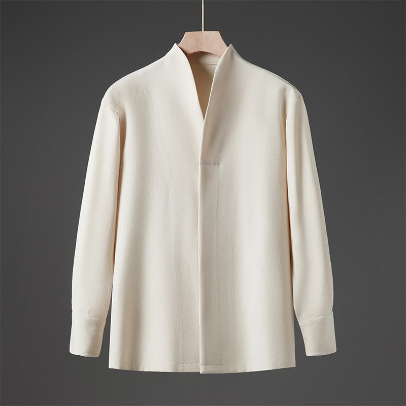 Chemises pour hommes à manches longues et demi-boutons cachés, motif Buddha Stones , couleur unie - Beige - US/UK/AU46，EU56 (5XL) - image 0