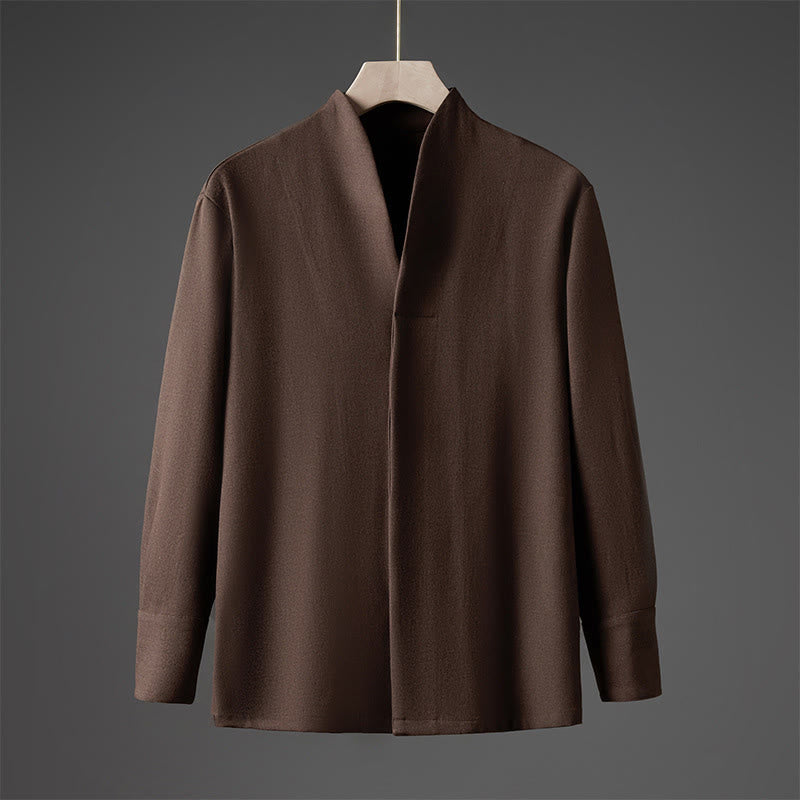 Chemises pour hommes à manches longues et demi-boutons cachés, motif Buddha Stones , couleur unie - Terre de sienne - US/UK/AU46，EU56 (5XL) - image 15