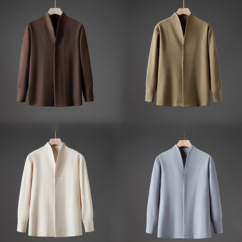 Chemises pour hommes à manches longues et demi-boutons cachés, motif Buddha Stones , couleur unie - image 17