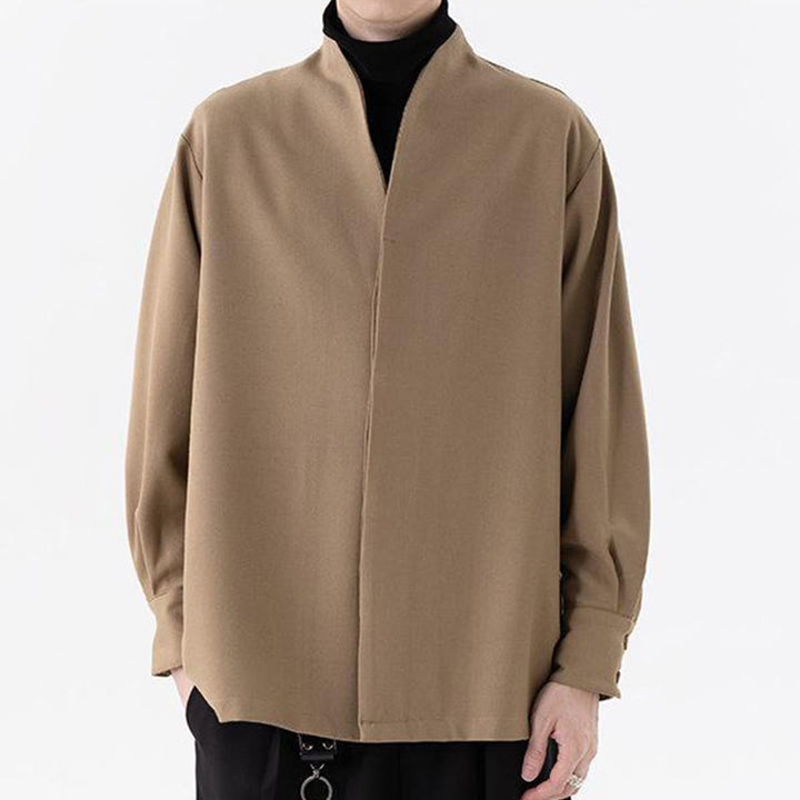 Chemises pour hommes à manches longues et demi-boutons cachés, motif Buddha Stones , couleur unie - image 12