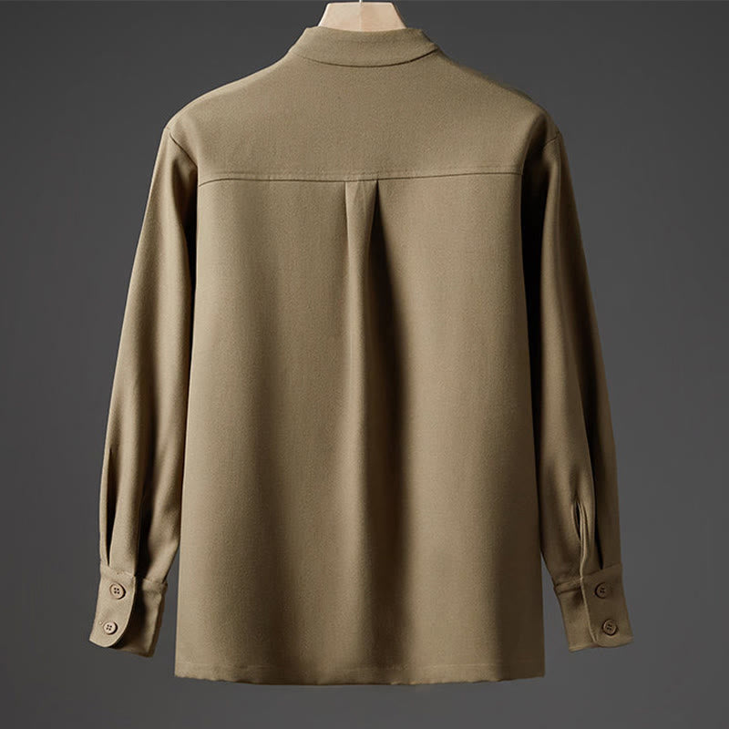 Chemises pour hommes à manches longues et demi-boutons cachés, motif Buddha Stones , couleur unie - image 11