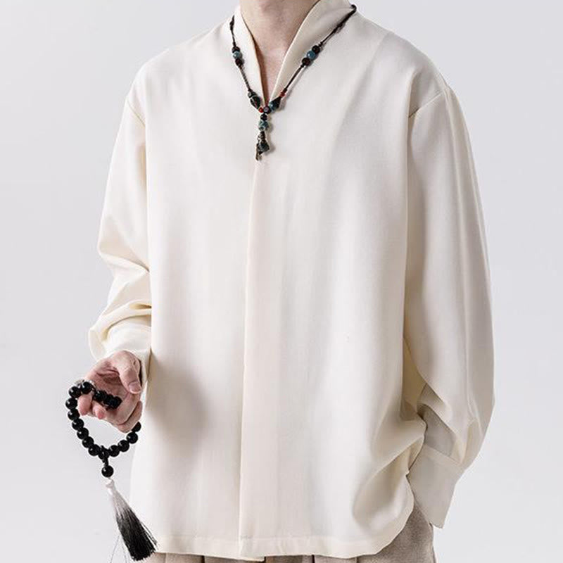 Chemises pour hommes à manches longues et demi-boutons cachés, motif Buddha Stones , couleur unie - image 2