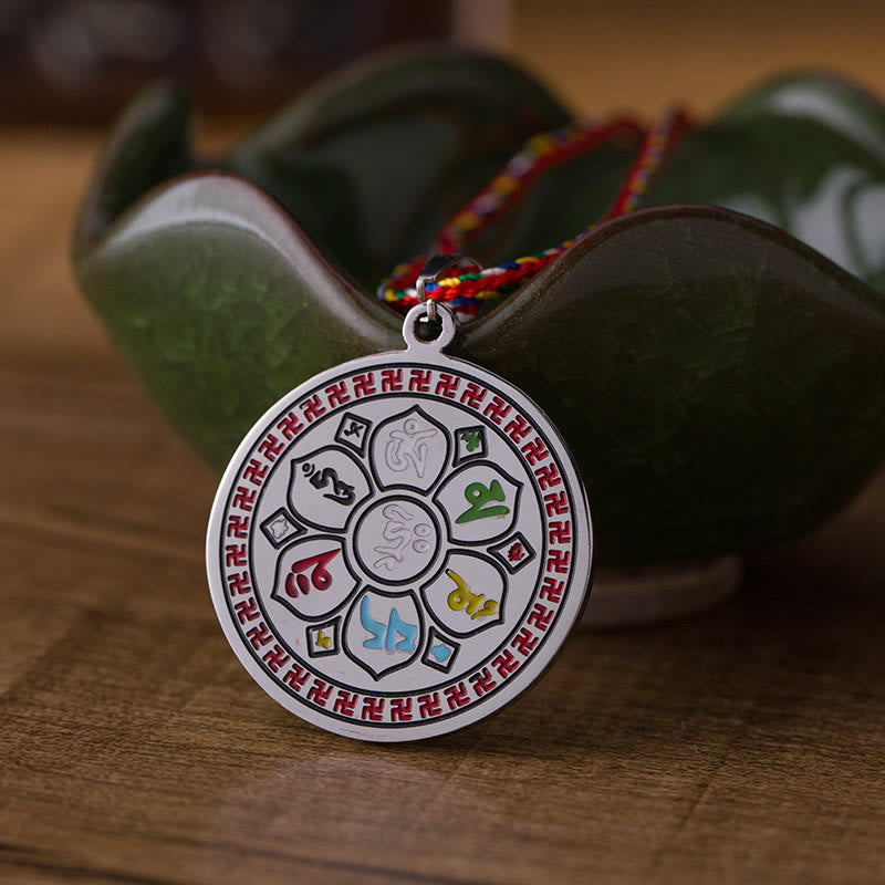 Collier pendentif en corde de protection en acier titane avec Buddha Stones colorées Om Mani Padme Hum - image 1