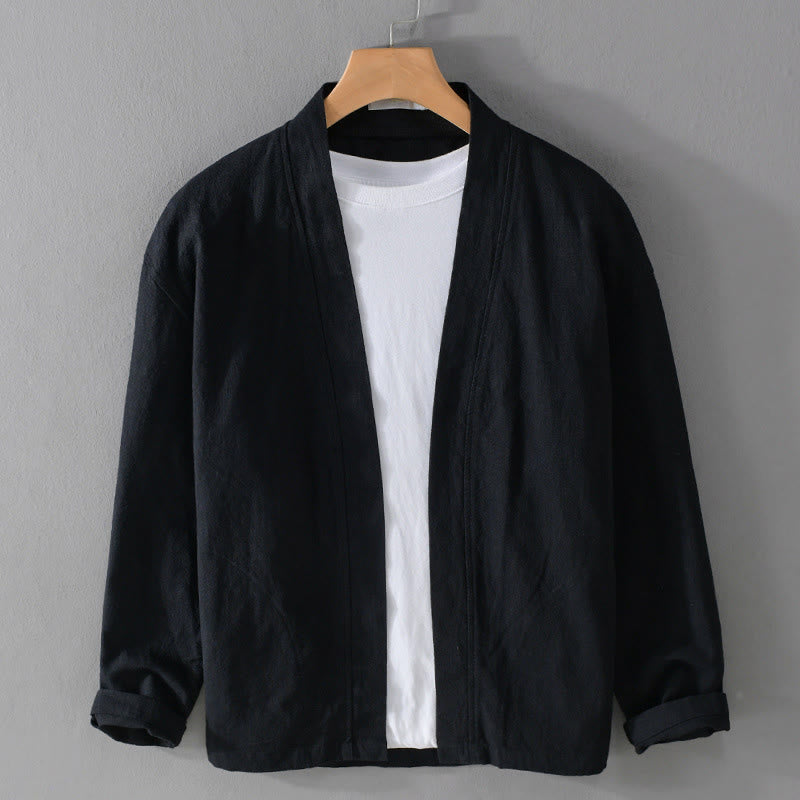 Chemises simples à manches longues et poches ouvertes sur le devant pour homme en coton ramie avec Buddha Stones - Noir - US/UK/AU42，EU52 (3XL) - image 11
