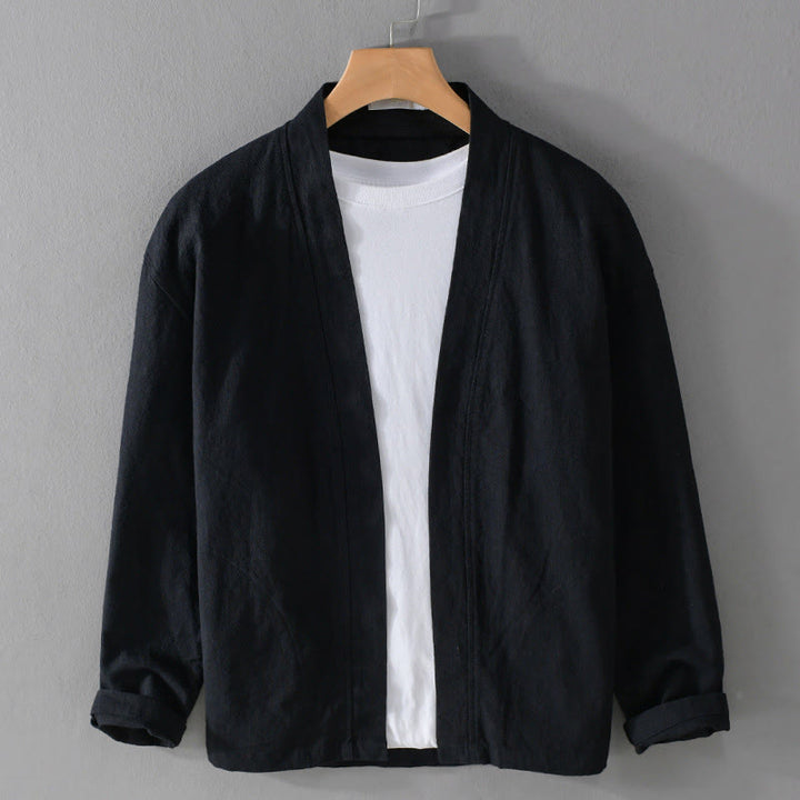 Chemises simples à manches longues et poches ouvertes sur le devant pour homme en coton ramie avec Buddha Stones - Noir - US/UK/AU42，EU52 (3XL) - image 11