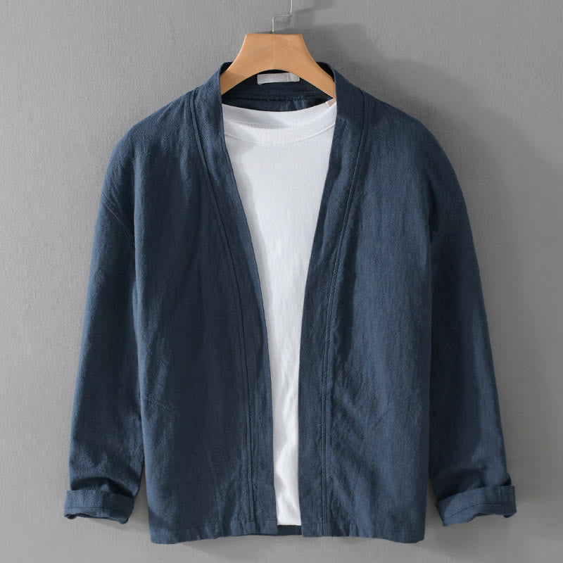 Chemises simples à manches longues et poches ouvertes sur le devant pour homme en coton ramie avec Buddha Stones - Bleu acier - US/UK/AU42，EU52 (3XL) - image 18