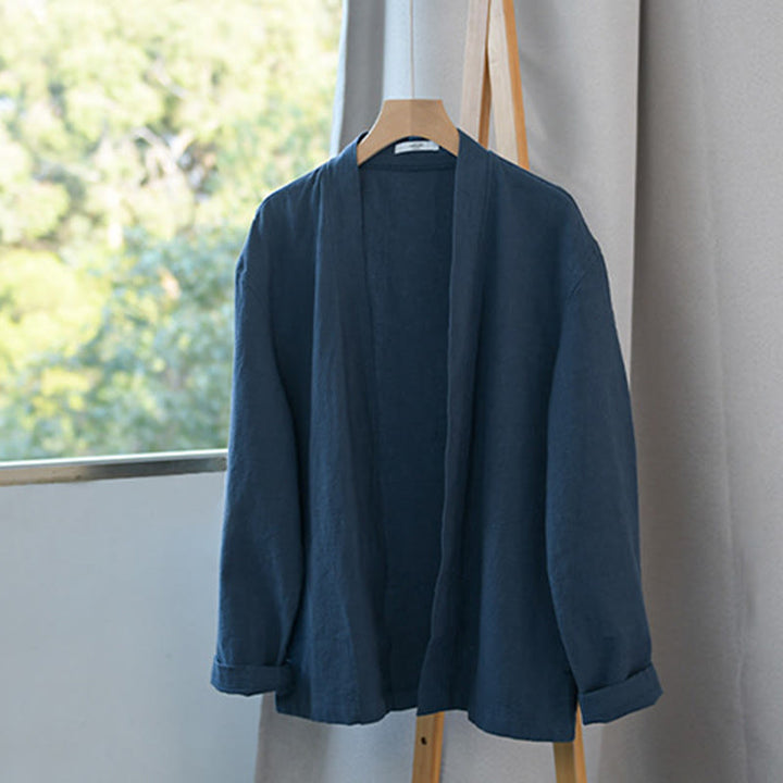 Chemises simples à manches longues et poches ouvertes sur le devant pour homme en coton ramie avec Buddha Stones - image 19