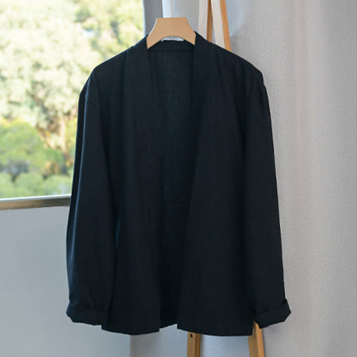 Chemises simples à manches longues et poches ouvertes sur le devant pour homme en coton ramie avec Buddha Stones - image 12
