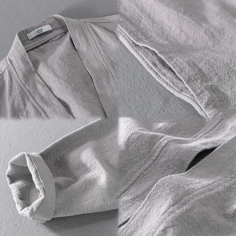 Chemises simples à manches longues et poches ouvertes sur le devant pour homme en coton ramie avec Buddha Stones - image 9