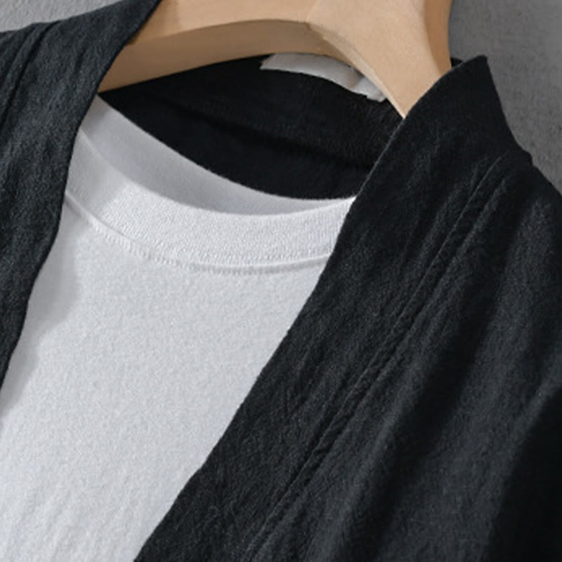 Chemises simples à manches longues et poches ouvertes sur le devant pour homme en coton ramie avec Buddha Stones - image 14