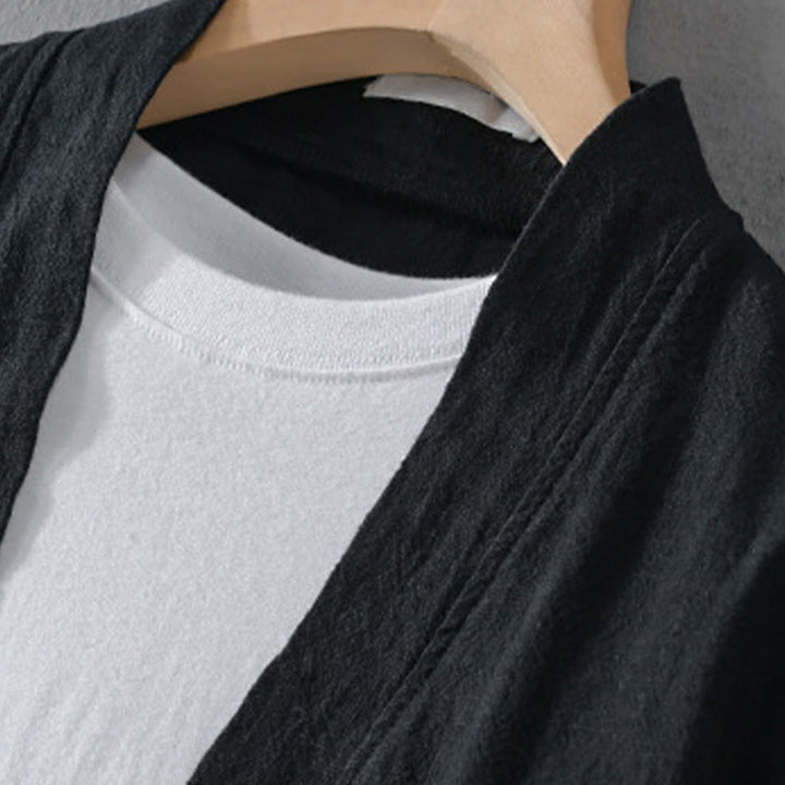 Chemises simples à manches longues et poches ouvertes sur le devant pour homme en coton ramie avec Buddha Stones - image 14