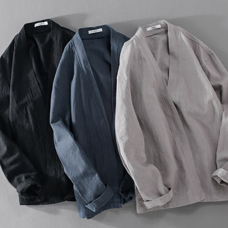 Chemises simples à manches longues et poches ouvertes sur le devant pour homme en coton ramie avec Buddha Stones - image 27