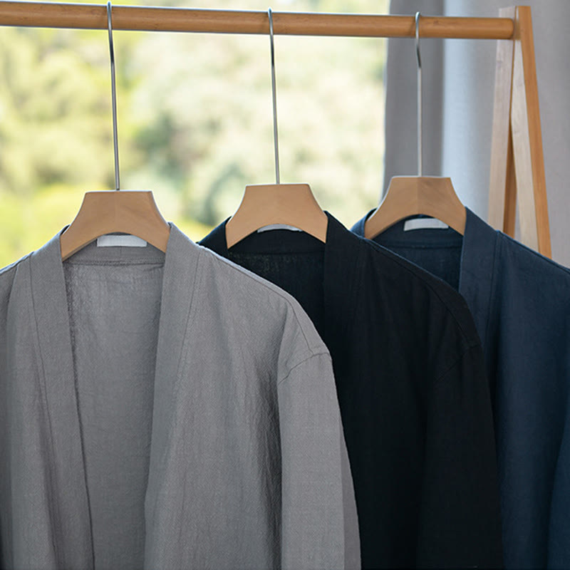 Chemises simples à manches longues et poches ouvertes sur le devant pour homme en coton ramie avec Buddha Stones - image 28