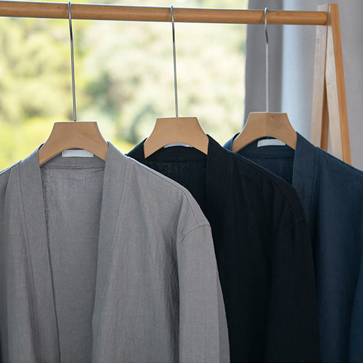 Chemises simples à manches longues et poches ouvertes sur le devant pour homme en coton ramie avec Buddha Stones - image 28