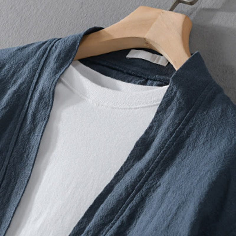 Chemises simples à manches longues et poches ouvertes sur le devant pour homme en coton ramie avec Buddha Stones - image 21
