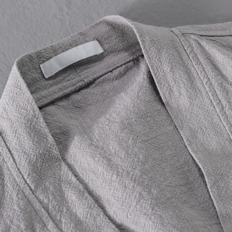 Chemises simples à manches longues et poches ouvertes sur le devant pour homme en coton ramie avec Buddha Stones - image 4