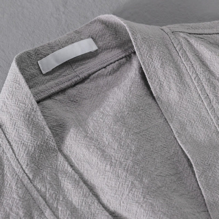 Chemises simples à manches longues et poches ouvertes sur le devant pour homme en coton ramie avec Buddha Stones - image 4