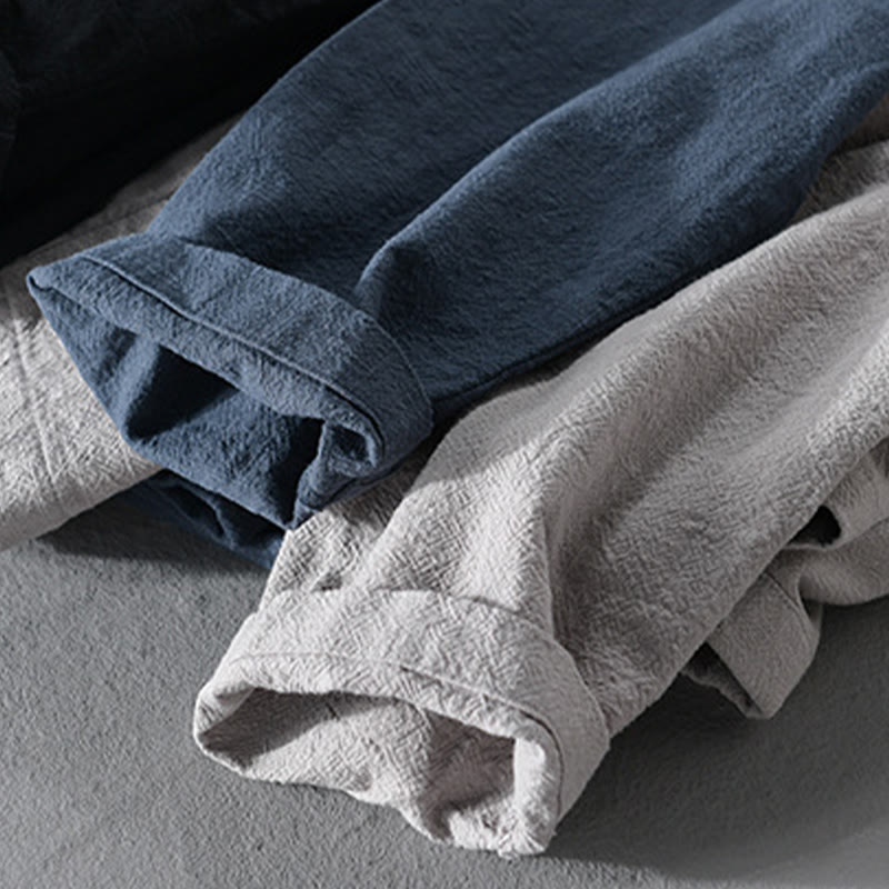 Chemises simples à manches longues et poches ouvertes sur le devant pour homme en coton ramie avec Buddha Stones - image 26