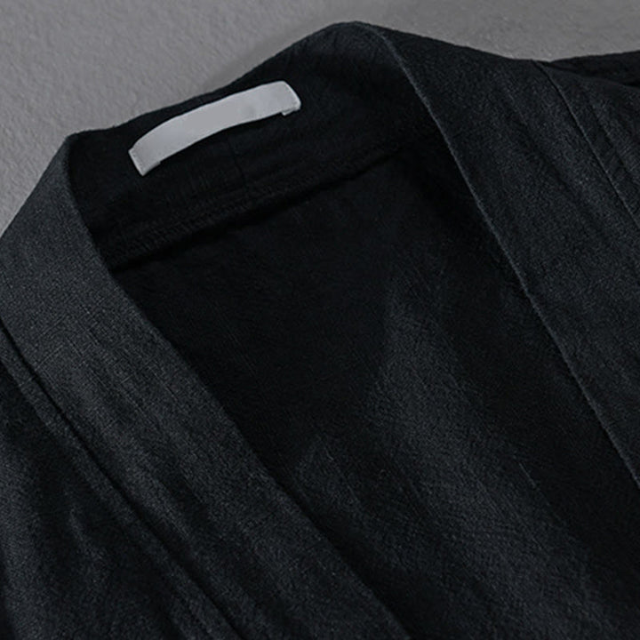 Chemises simples à manches longues et poches ouvertes sur le devant pour homme en coton ramie avec Buddha Stones - image 13