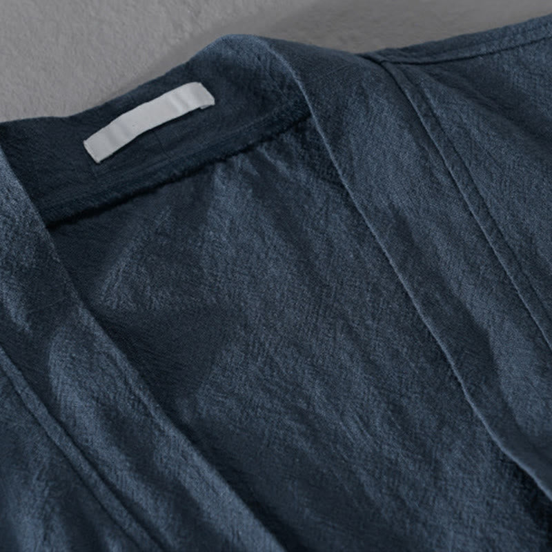 Chemises simples à manches longues et poches ouvertes sur le devant pour homme en coton ramie avec Buddha Stones - image 20