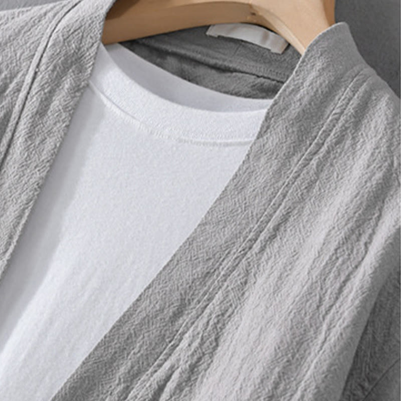 Chemises simples à manches longues et poches ouvertes sur le devant pour homme en coton ramie avec Buddha Stones - image 5