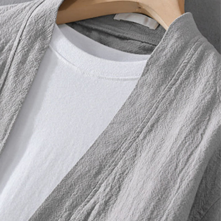 Chemises simples à manches longues et poches ouvertes sur le devant pour homme en coton ramie avec Buddha Stones - image 5