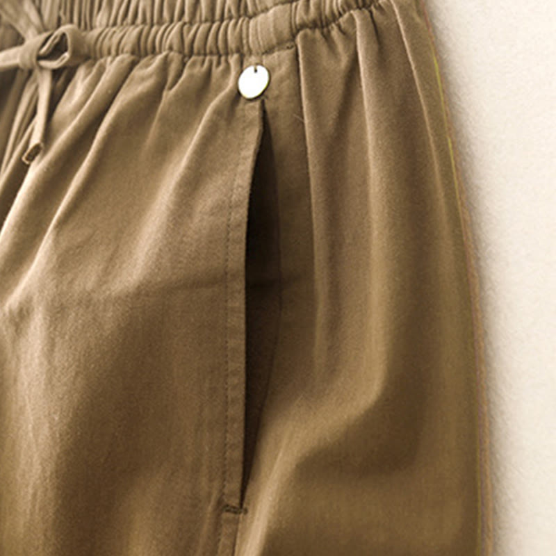 Pantalon sarouel en coton uni Buddha Stones pour femme, longueur 7-8, avec poches - image 2