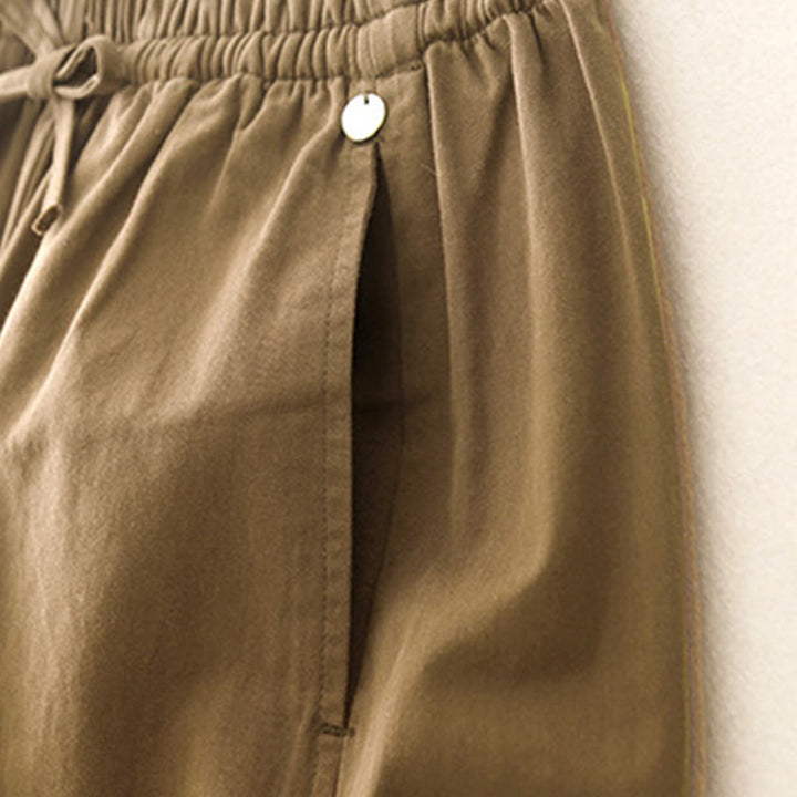 Pantalon sarouel en coton uni Buddha Stones pour femme, longueur 7-8, avec poches - image 2