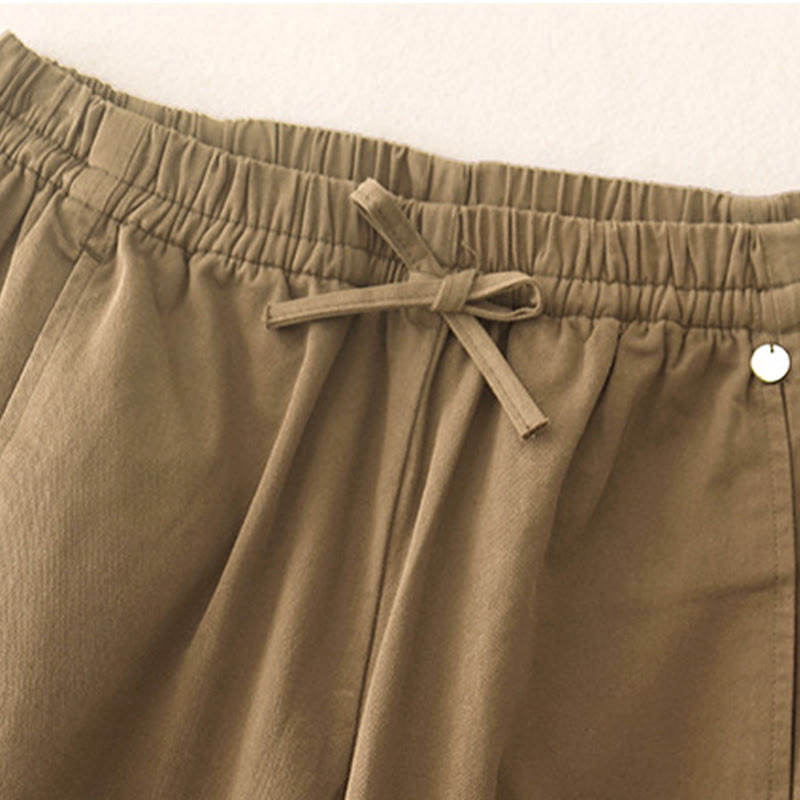 Pantalon sarouel en coton uni Buddha Stones pour femme, longueur 7-8, avec poches - image 4