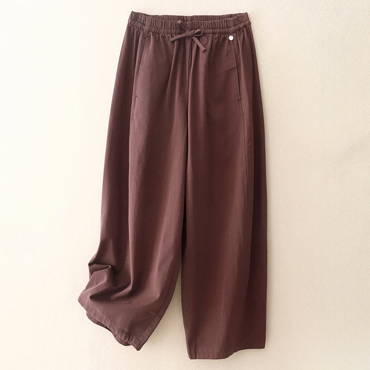 Pantalon sarouel en coton uni Buddha Stones pour femme, longueur 7-8, avec poches - Rouge foncé - US8-10，UK/AU12-14，EU40-42 (2XL) - image 5