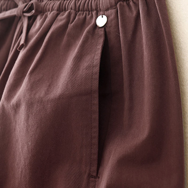 Pantalon sarouel en coton uni Buddha Stones pour femme, longueur 7-8, avec poches - image 10