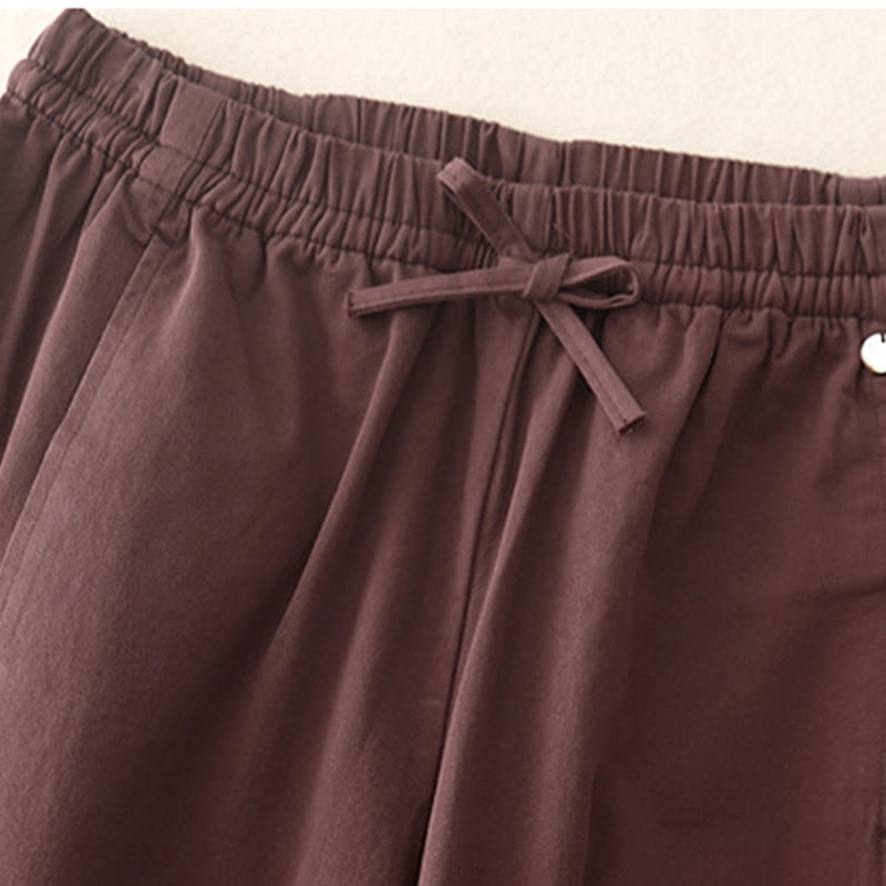 Pantalon sarouel en coton uni Buddha Stones pour femme, longueur 7-8, avec poches - image 12