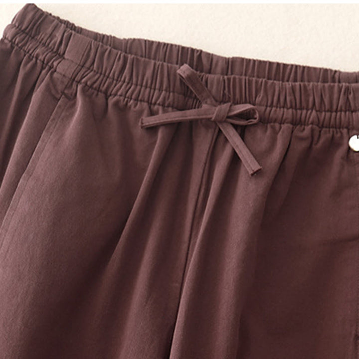 Pantalon sarouel en coton uni Buddha Stones pour femme, longueur 7-8, avec poches - image 12