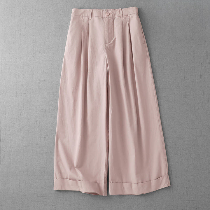 Pantalon large décontracté en polyester uni pour femme, longueur 7-8, avec poches, Buddha Stones - MistyRose - US14，UK/AU18，EU46 (2XL) - image 0