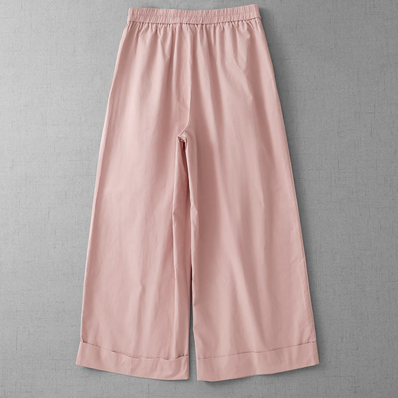 Pantalon large décontracté en polyester uni pour femme, longueur 7-8, avec poches, Buddha Stones - image 1