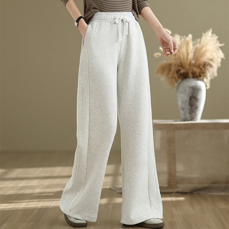 Pantalon large décontracté en coton uni avec poches pour femme Buddha Stones - Fumée blanche - US8-10，UK/AU12-14，EU40-42 (2XL) - image 0