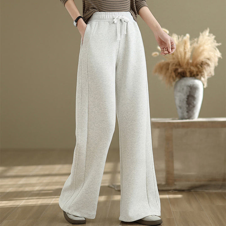 Pantalon large décontracté en coton uni avec poches pour femme Buddha Stones - Fumée blanche - US8-10，UK/AU12-14，EU40-42 (2XL) - image 0
