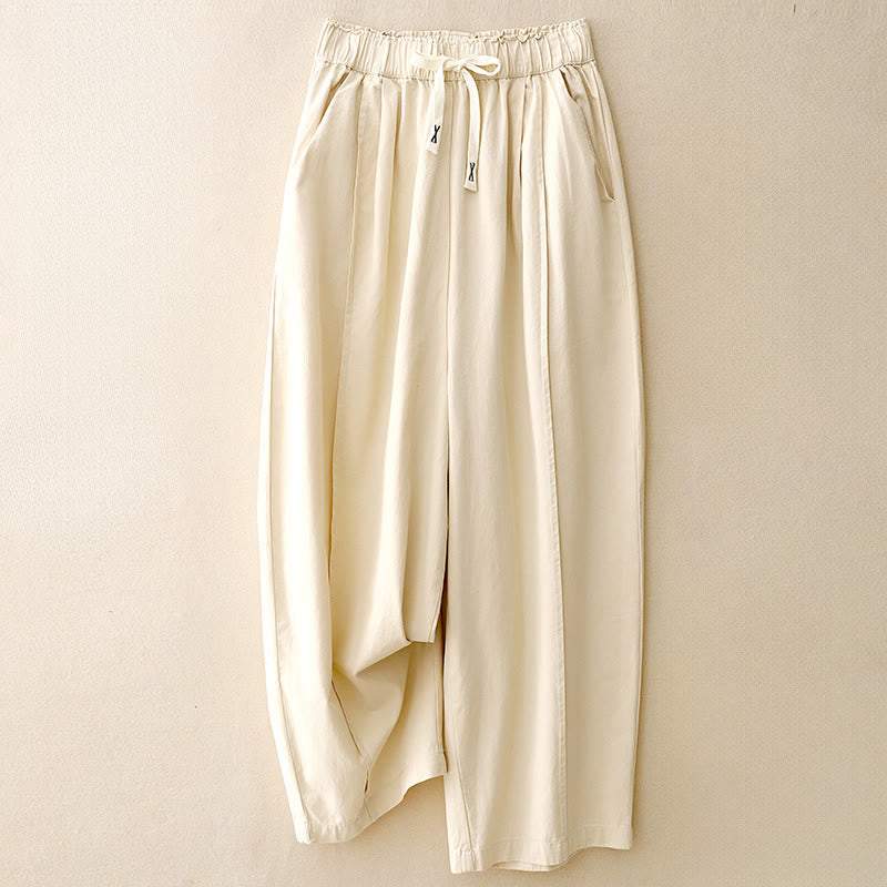 Pantalon décontracté en coton et polyester avec poches pour femme Buddha Stones - Blanc antique - US8-10，UK/AU12-14，EU40-42 (2XL) - image 5