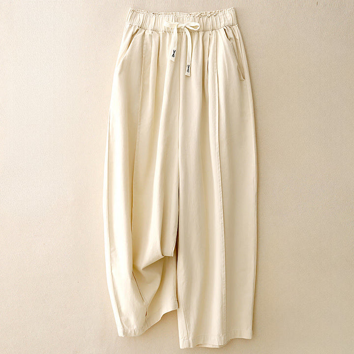Pantalon décontracté en coton et polyester avec poches pour femme Buddha Stones - Blanc antique - US8-10，UK/AU12-14，EU40-42 (2XL) - image 5