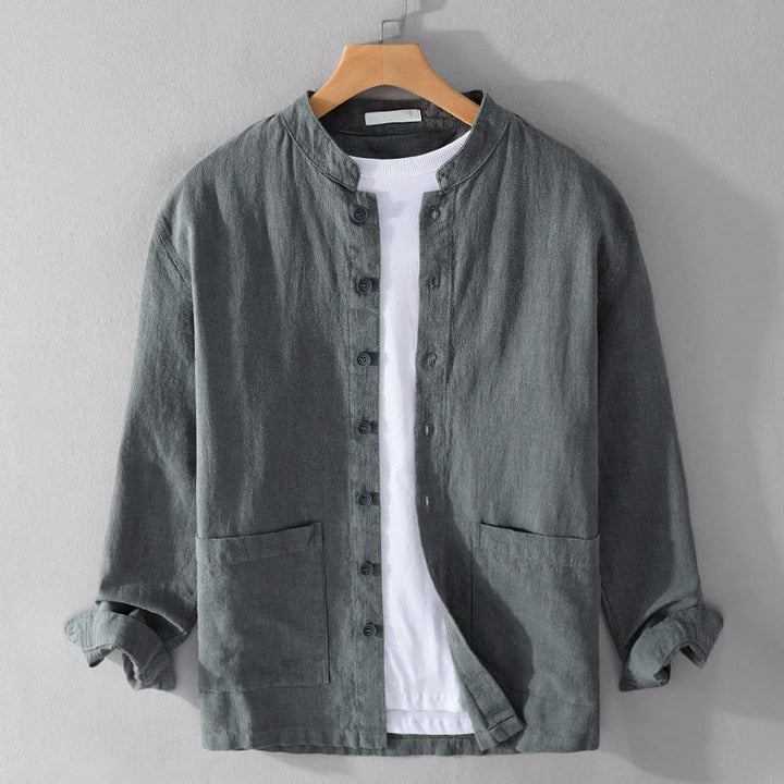 Chemises homme en coton ramie à manches longues et boutons Buddha Stones avec poches - Gris - US/UK/AU42，EU52 (3XL) - image 0