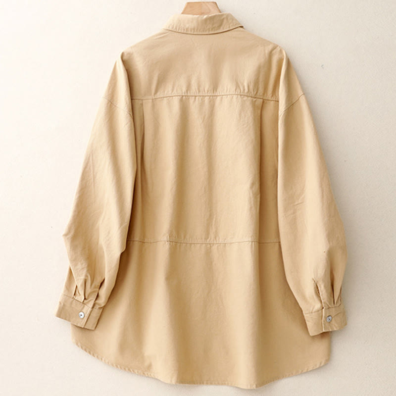 Chemise décontractée en coton uni à col montant et manches longues pour femme avec motif Buddha Stones - image 1