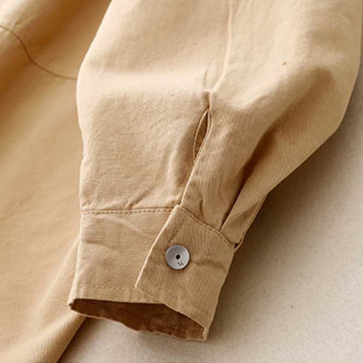 Chemise décontractée en coton uni à col montant et manches longues pour femme avec motif Buddha Stones - image 4