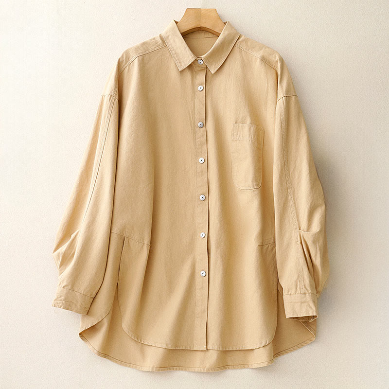 Chemise décontractée en coton uni à col montant et manches longues pour femme avec motif Buddha Stones - Verge d'or - US14，UK/AU18，EU46 (2XL) - image 0