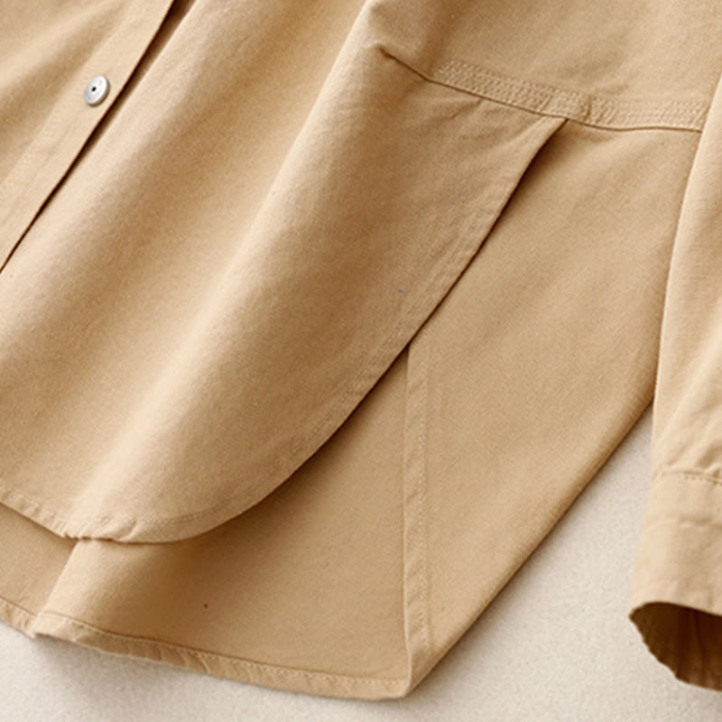 Chemise décontractée en coton uni à col montant et manches longues pour femme avec motif Buddha Stones - image 8