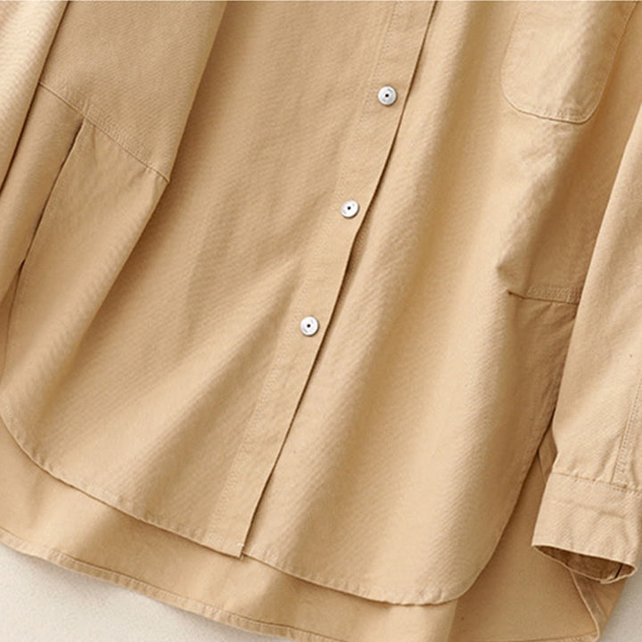 Chemise décontractée en coton uni à col montant et manches longues pour femme avec motif Buddha Stones - image 9