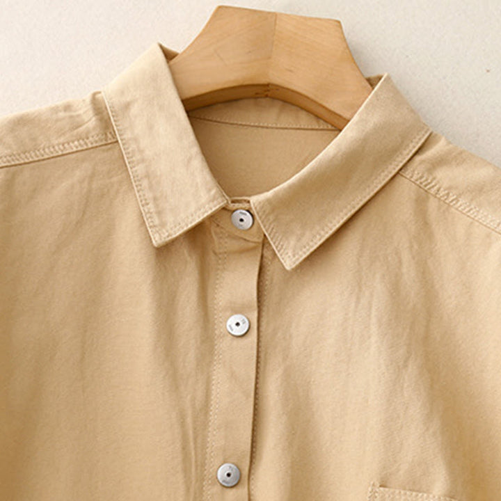 Chemise décontractée en coton uni à col montant et manches longues pour femme avec motif Buddha Stones - image 2