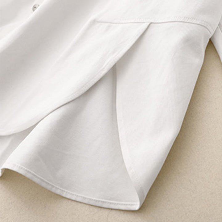 Chemise décontractée en coton uni à col montant et manches longues pour femme avec motif Buddha Stones - image 14