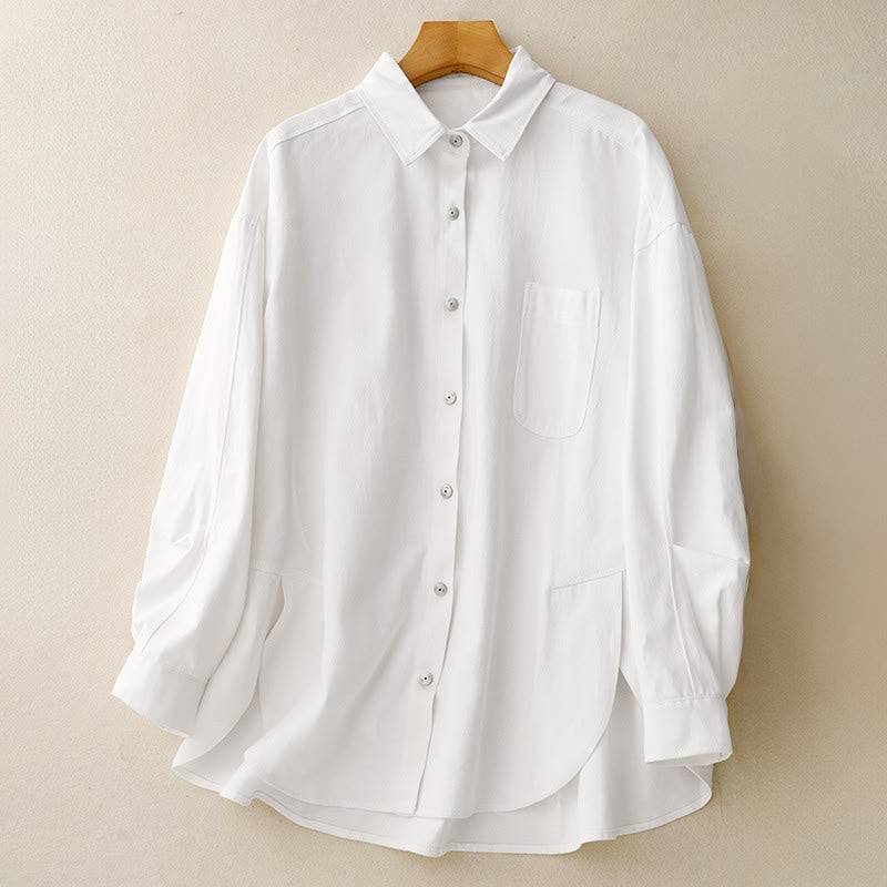 Chemise décontractée en coton uni à col montant et manches longues pour femme avec motif Buddha Stones - Blanc - US14，UK/AU18，EU46 (2XL) - image 10